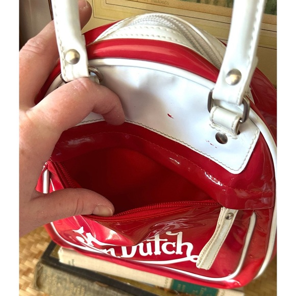 Von Dutch Vintage Y2K Red Patent Bowling Bag Purse White Trim - Picture 11 of 12